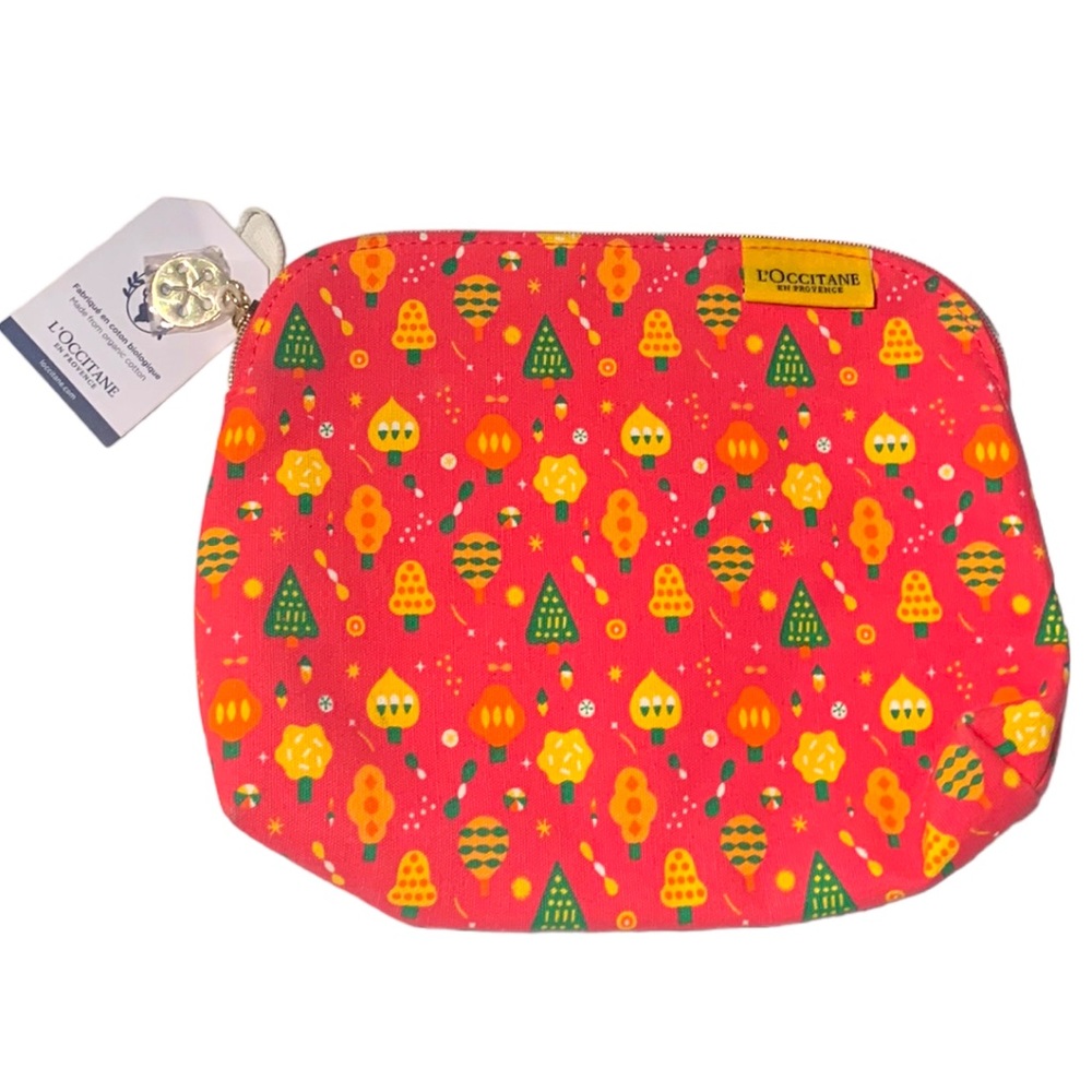 NWT L'Occitane en Provence Organic Cotton Pink Makeup Bag Cosmetic Travel Case